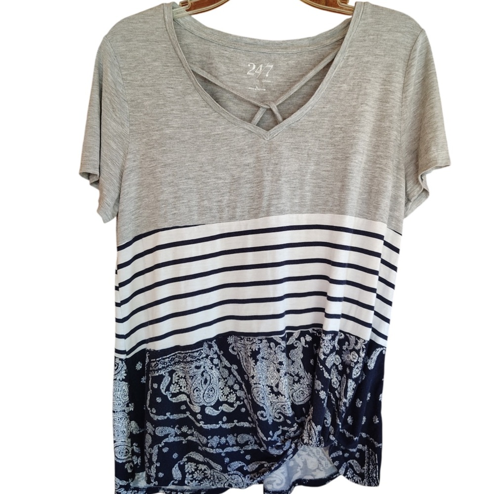 Maurice’s 24/7 Gray and Navy Striped Women's Top